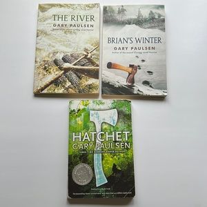 Lot of Gary Paulson books, Hatchet, The river, Brian’s winter